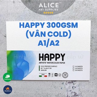   ALICE ART  5 Tờ A1 A2 giấy HAPPY 300gsm vân Cold vẽ màu nước acrylic gouache chì màu poster 