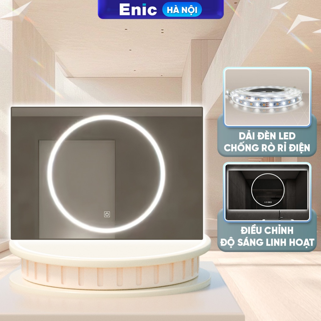 Gương chữ nhật LED tròn Enic, chống thấm chống rò rỉ điện.