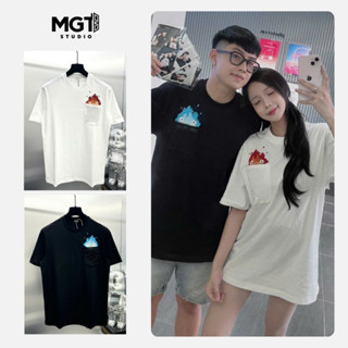 Áo Phông Nam Nữ BOXY in Noe Que Thêu Hình Lửa Nước - Thiết Kế Áo Phông Nam Thêu Logo Túi Siêu Nét, Chất Lượng Cao