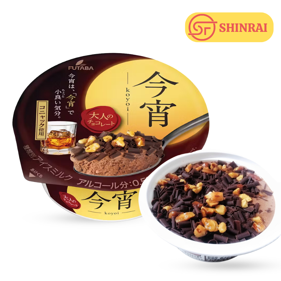 Kem socola hương rượu Cognac phủ hạnh nhân Futaba Nhật 145ml – Vị socola thơm Cognac, sang trọng cho