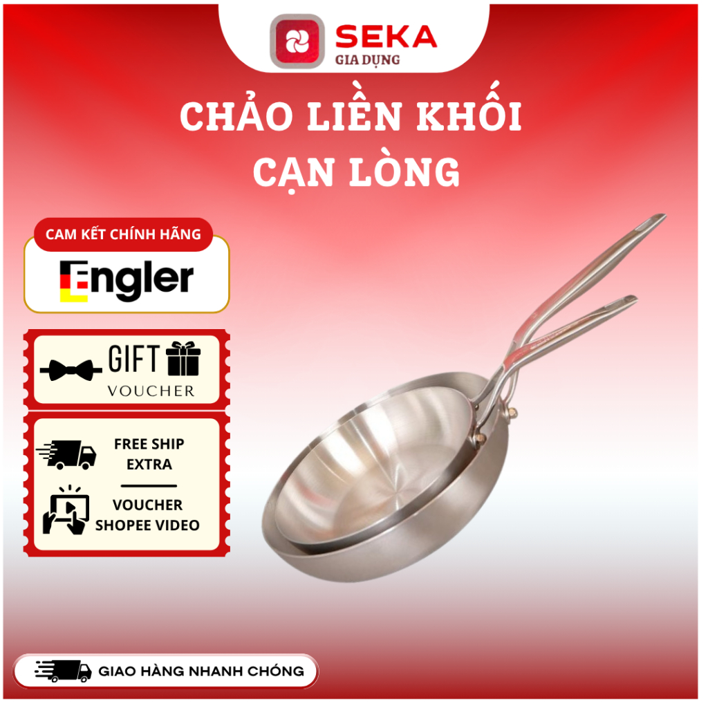 Chảo cạn lòng nguyên khối Engler EL3850 inox 304 đáy 5 lớp đúc chống dính tự nhiên BH chính hãng