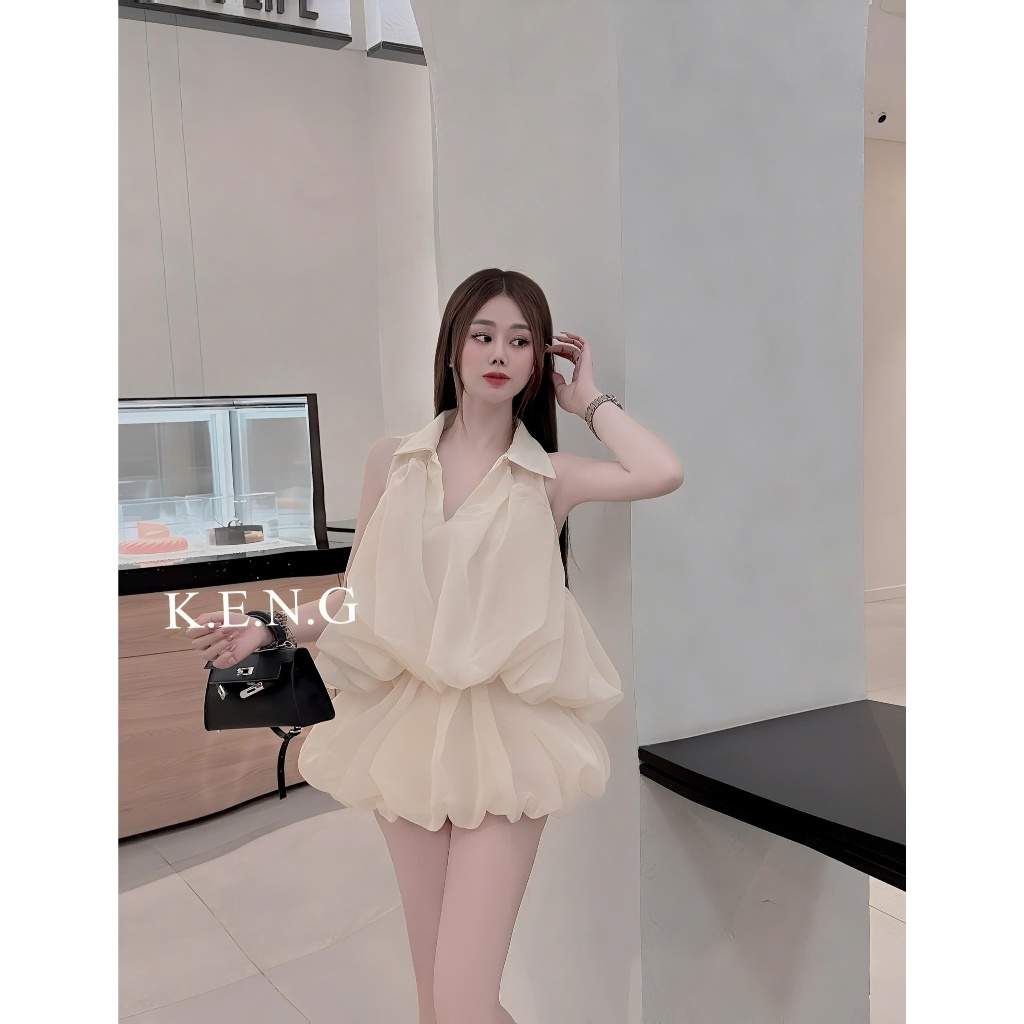 Set Váy Voan Dáng Phồng Cổ Bẻ – Thiết Kế Bánh Bèo Nữ Tính Mặc Đi Chơi, Dạo Phố, Dự Tiệc Hot Trend 2025 | BigBuy360 - bigbuy360.vn