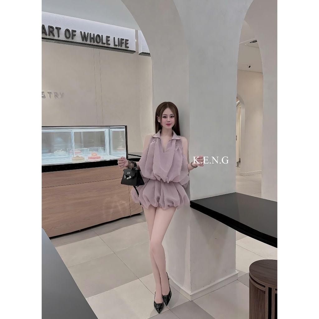 Set Váy Voan Dáng Phồng Cổ Bẻ – Thiết Kế Bánh Bèo Nữ Tính Mặc Đi Chơi, Dạo Phố, Dự Tiệc Hot Trend 2025 | BigBuy360 - bigbuy360.vn