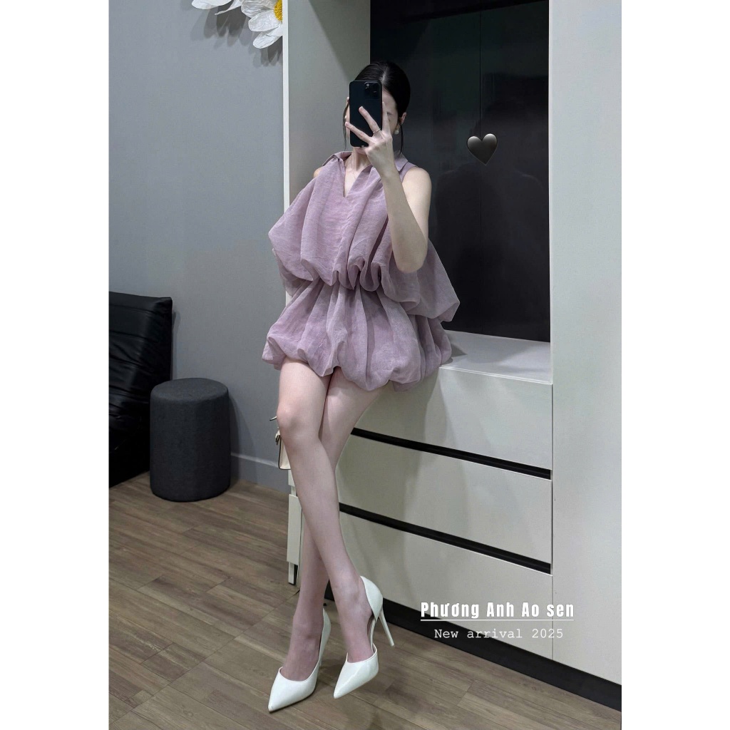 Set Váy Voan Dáng Phồng Cổ Bẻ – Thiết Kế Bánh Bèo Nữ Tính Mặc Đi Chơi, Dạo Phố, Dự Tiệc Hot Trend 2025 | BigBuy360 - bigbuy360.vn