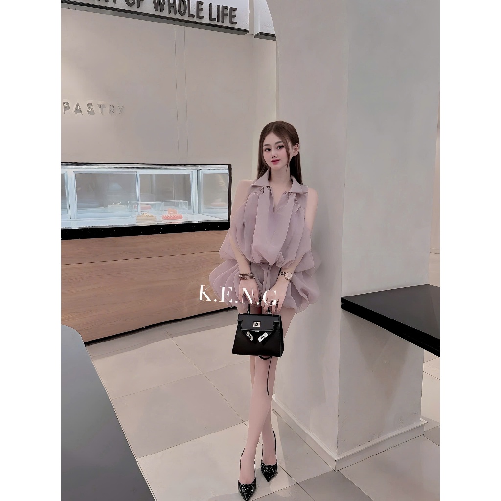 Set Váy Voan Dáng Phồng Cổ Bẻ – Thiết Kế Bánh Bèo Nữ Tính Mặc Đi Chơi, Dạo Phố, Dự Tiệc Hot Trend 2025 | BigBuy360 - bigbuy360.vn