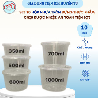 Set 10 hộp nhựa tròn đựng thực phẩm dùng một lần, chịu được nhiệt, an toàn tiện lợi