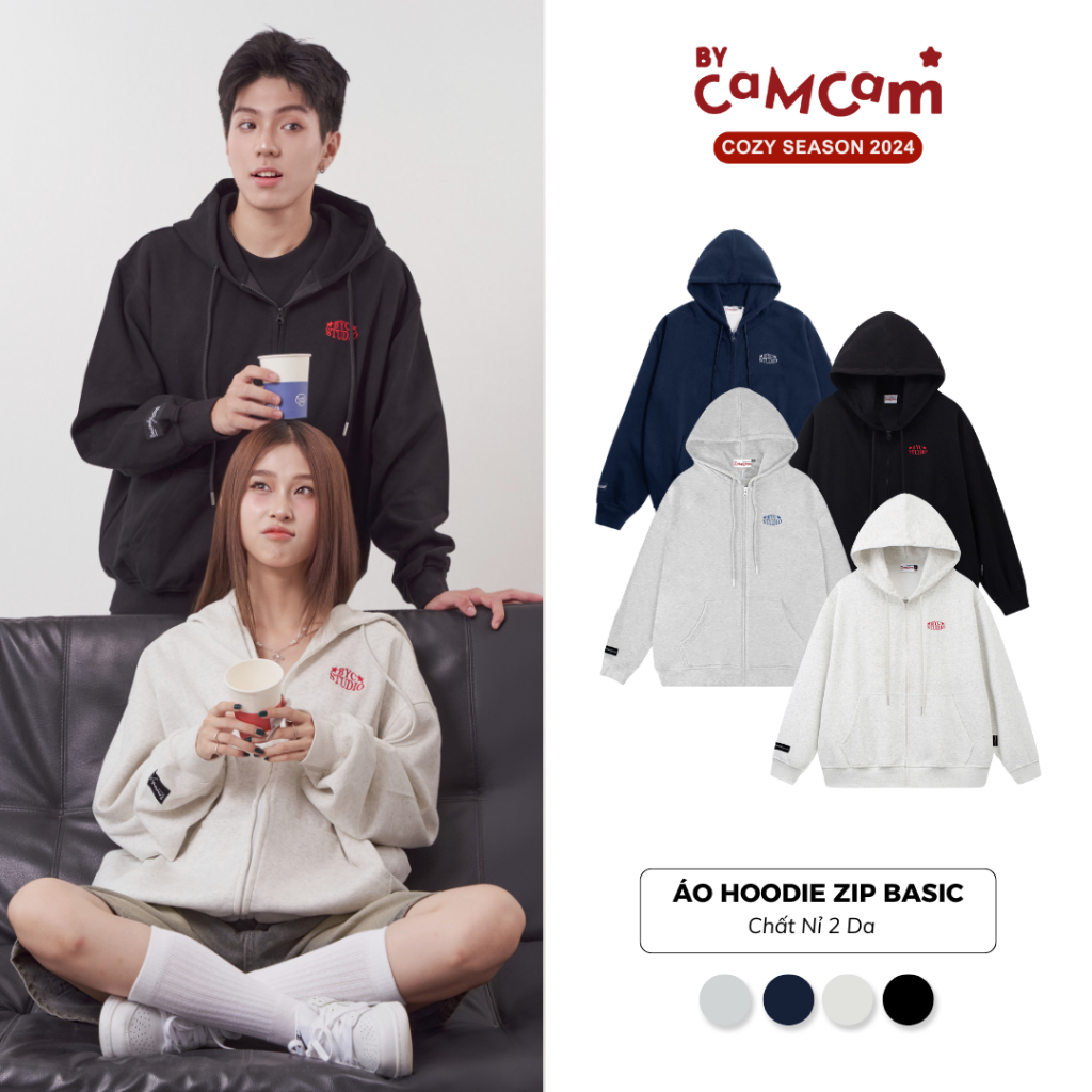 Áo Hoodie Zip Basic Vải 2 Da Chống Nắng Tốt Form Rộng Nam Nữ Bycamcam AHOD002