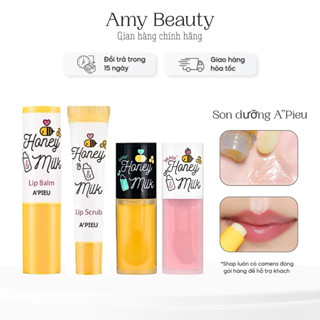 Bộ Son Dưỡng Môi Mật Ong Apieu Honey & Milk Lip Balm / Lip Scrub / Lip Oil / Lip Sleeping Pack