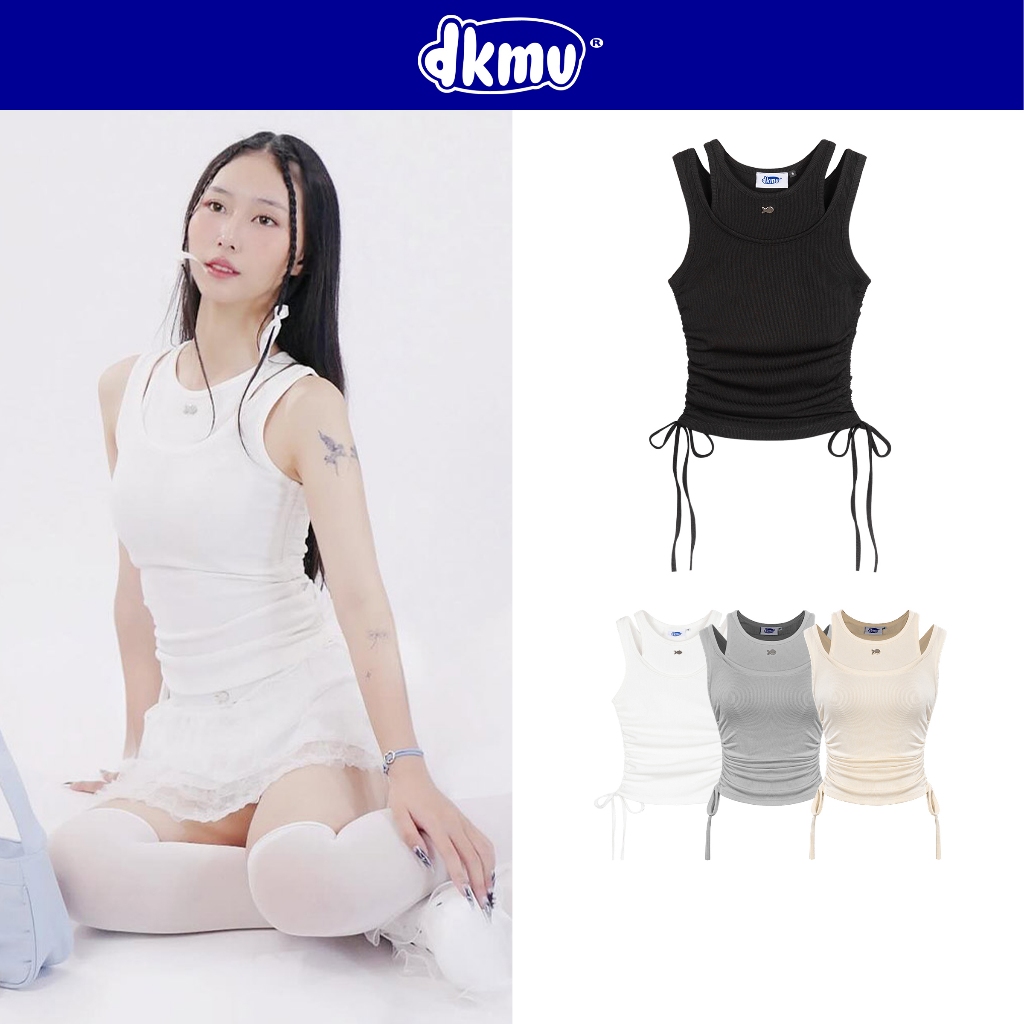 Áo thun ba lỗ nữ DKMV màu trắng, đen, kem, xám thiết kế cổ áo đôi có thắt nơ hai bên siêu xinh Phedra Top | K-T16 | BigBuy360 - bigbuy360.vn