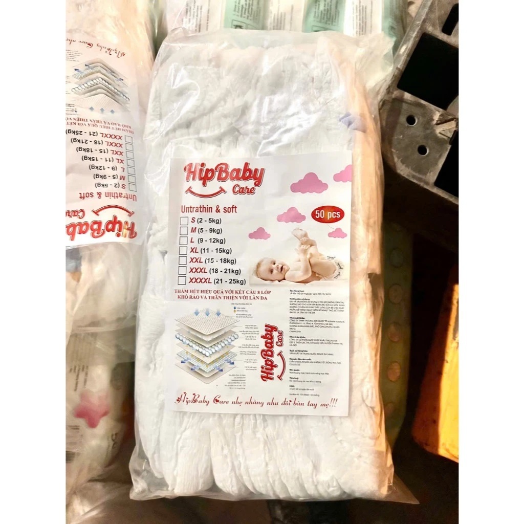 [COMBO 50-100 MIẾNG] Bỉm dán Hip Baby Care size S tới XL, bỉm giá rẻ siêu thấm, mỏng nhẹ cho bé Shop
