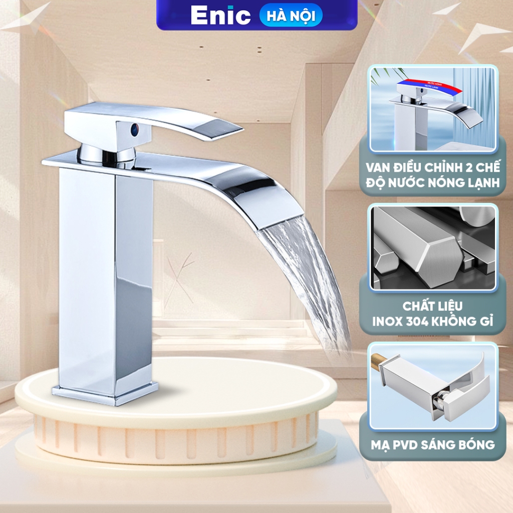 Vòi nước lavabo Enic, chất liệu inox không gỉ, chuyển đổi nước nóng lạnh dễ dàng, tạo bọt nước