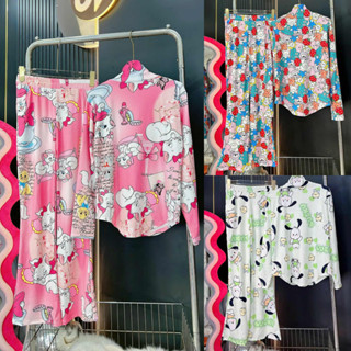 Set đồ bộ ủ kem thun gân tăm lạnh, quần ống loe có túi, áo cổ lọ tay dài xỏ ngón lai bầu