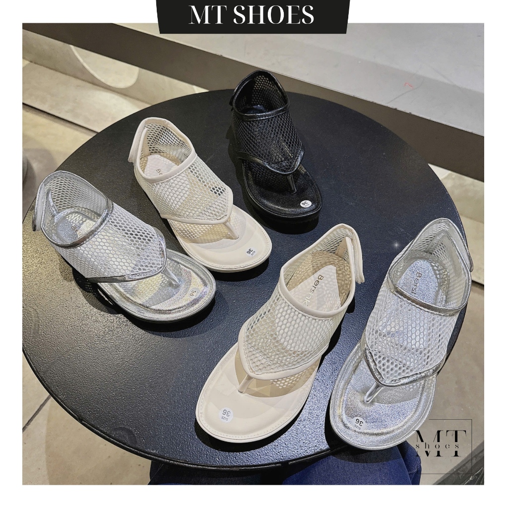 Giày Sandal Xỏ Ngón Đế Bệt Phối Quai Lưới Thiết Kế Thời Trang Form Đẹp Tôn Chân MT Shoes SD048