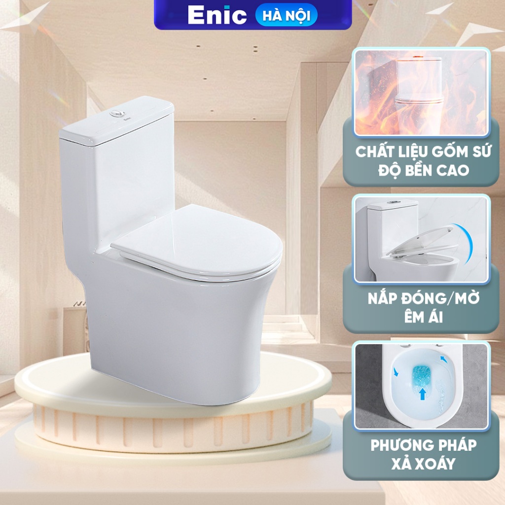 Bồn cầu enic N74, N07, V34 nguyên khối chất liệu gốm sứ cao cấp nung ở nhiệt độ cao bền chắc, chịu l