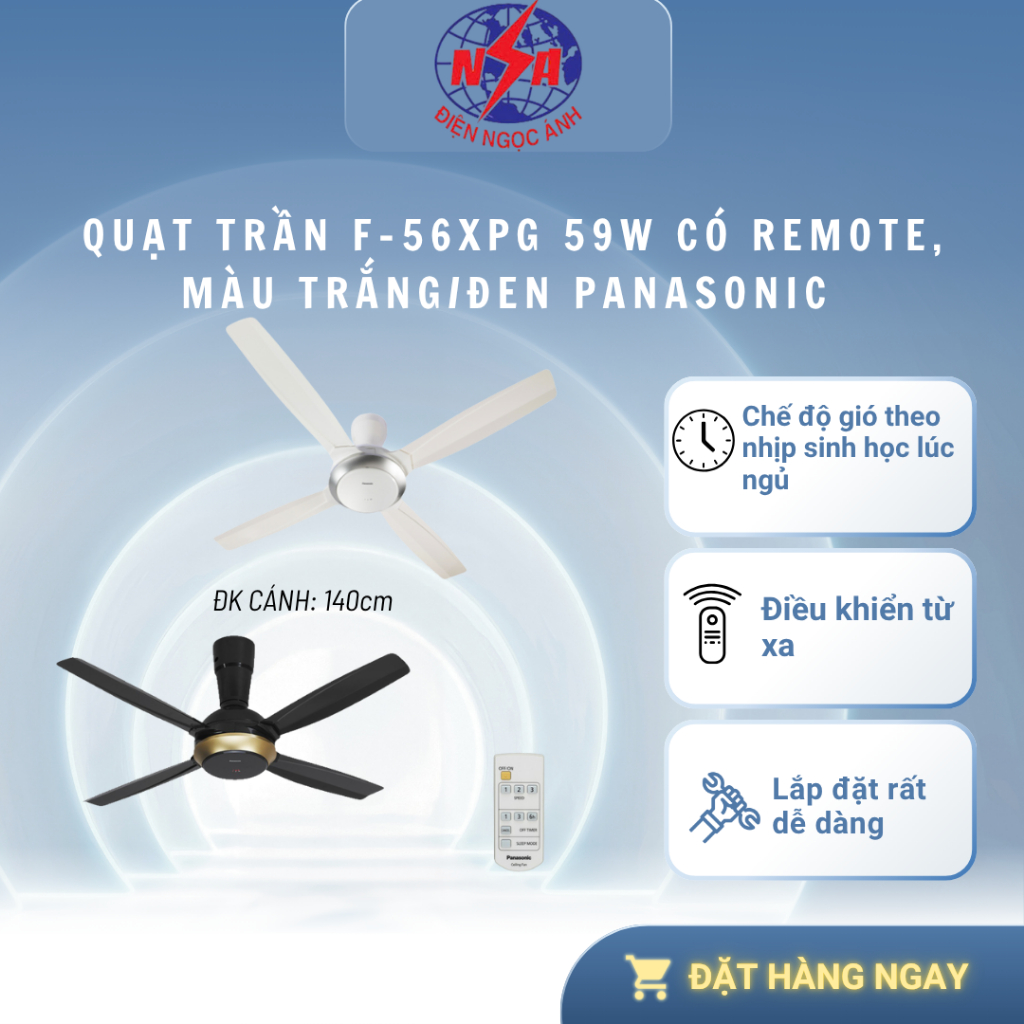 QUẠT TRẦN PANASONIC F-56XPG 59W CÓ REMOTE – MÀU TRẮNG/ĐEN