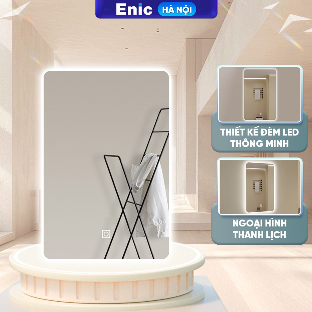 Gương chữ nhật đứng led sau Enic - Tăng giảm độ sáng, gương tráng bạc