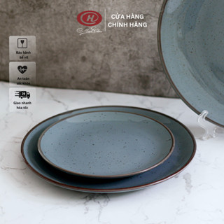  Đĩa sứ tròn phẳng men muối tiêu màu xanh dương kiểu Nhật nhiều size - Sứ Minh Châu 