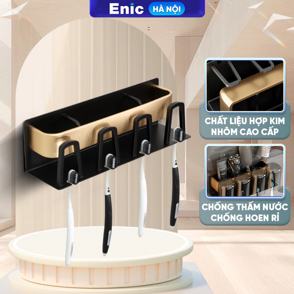 Giá treo bàn chải đánh răng Enic, chất liệu hợp kim nhôm chống gỉ, thiết kế ngăn ứ đọng nước