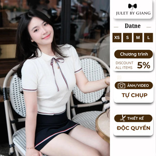 [JULETBYGIANG] Áo Len Dệt Kim Polo Cổ Áo Polo Nữ Dante Phối Nơ Juletbygiang Nữ Tính Dáng Áo Form Vừa hàng thiết kế