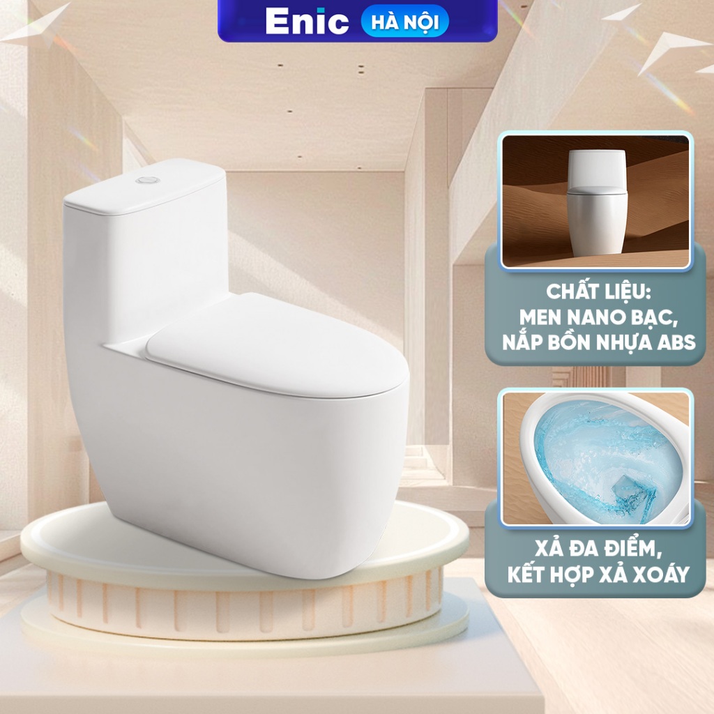 Bồn cầu 1 khối Enic C04/C08/C02 cao cấp dáng bo tròn – chất liệu sứ phủ men nano kháng khuẩn, xả xoá
