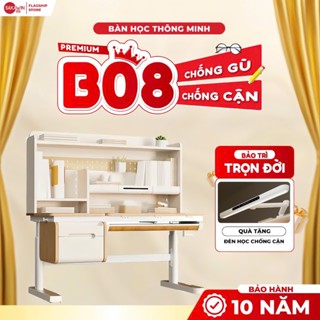 Bàn học thông minh chống gù Sakawin Premium B08 cốt gỗ tự nhiên nhập khẩu, tặng kèm đèn học cảm ứng thông minh chống cận