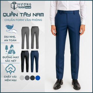 Quần tây nam công sở trung niên đẹp vải không phai, Quần âu nam đen ống đứng VNO30