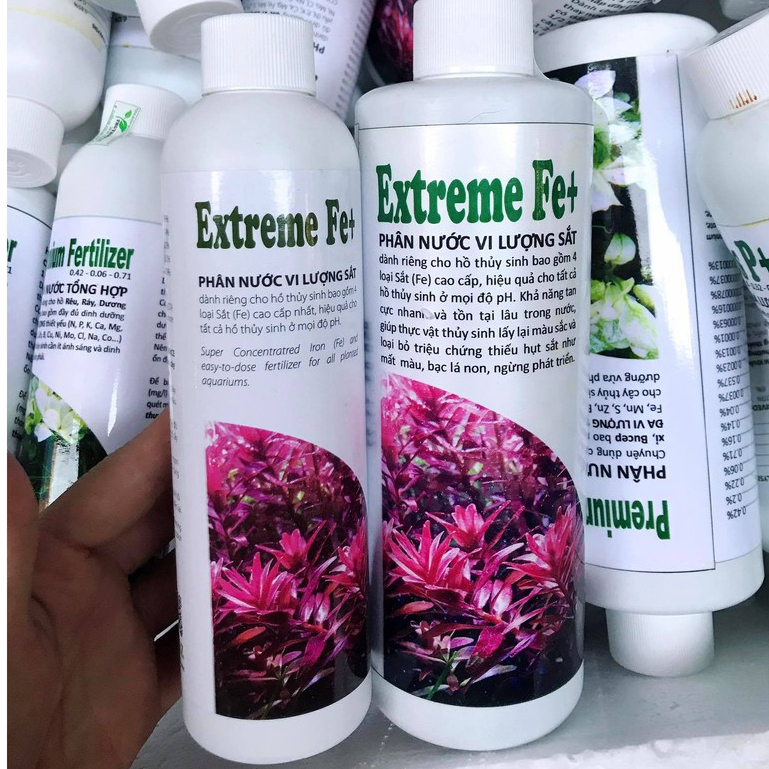 Phân nước cung cấp vi lượng Sắt Extreme Fe+, giúp cây thủy sinh lên màu đẹp, phát triển khỏe mạnh