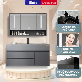  Bộ tủ lavabo và tủ gương phòng tắm cao cấp Enic T03 chất liệu Polywood chống thấm nước  Không kèm siphon ống xả  