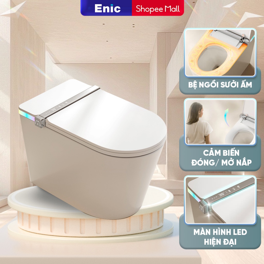 Bồn cầu thông minh Enic K, thiết kế thông minh, chất liệu gốm sứ cao cấp, chống bám bẩn công nghệ kh