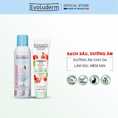 COMBO Xịt khoáng Evoluderm 150ml và Tẩy tế bào chết chiết xuất hương Lựu cho da mặt Evoluderm 150ml