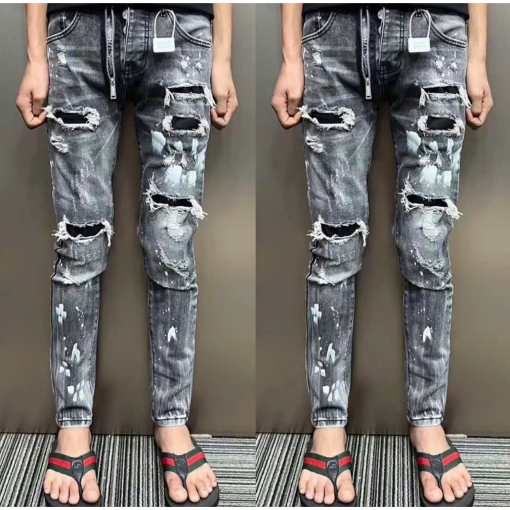 Quần jean nam boy phô màu xanh chất bò cao cấp co dãn 4 chiều thêu lá đỏ cực đẹp mẫu HOT MENSWEAR