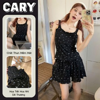 Bộ ngủ 2 dây thun tăm QC có túi họa tiết hoa nhí bigsize 70kg set bộ đồ ngủ áo hai dây măc nhà mùa hè dễ thương CARY