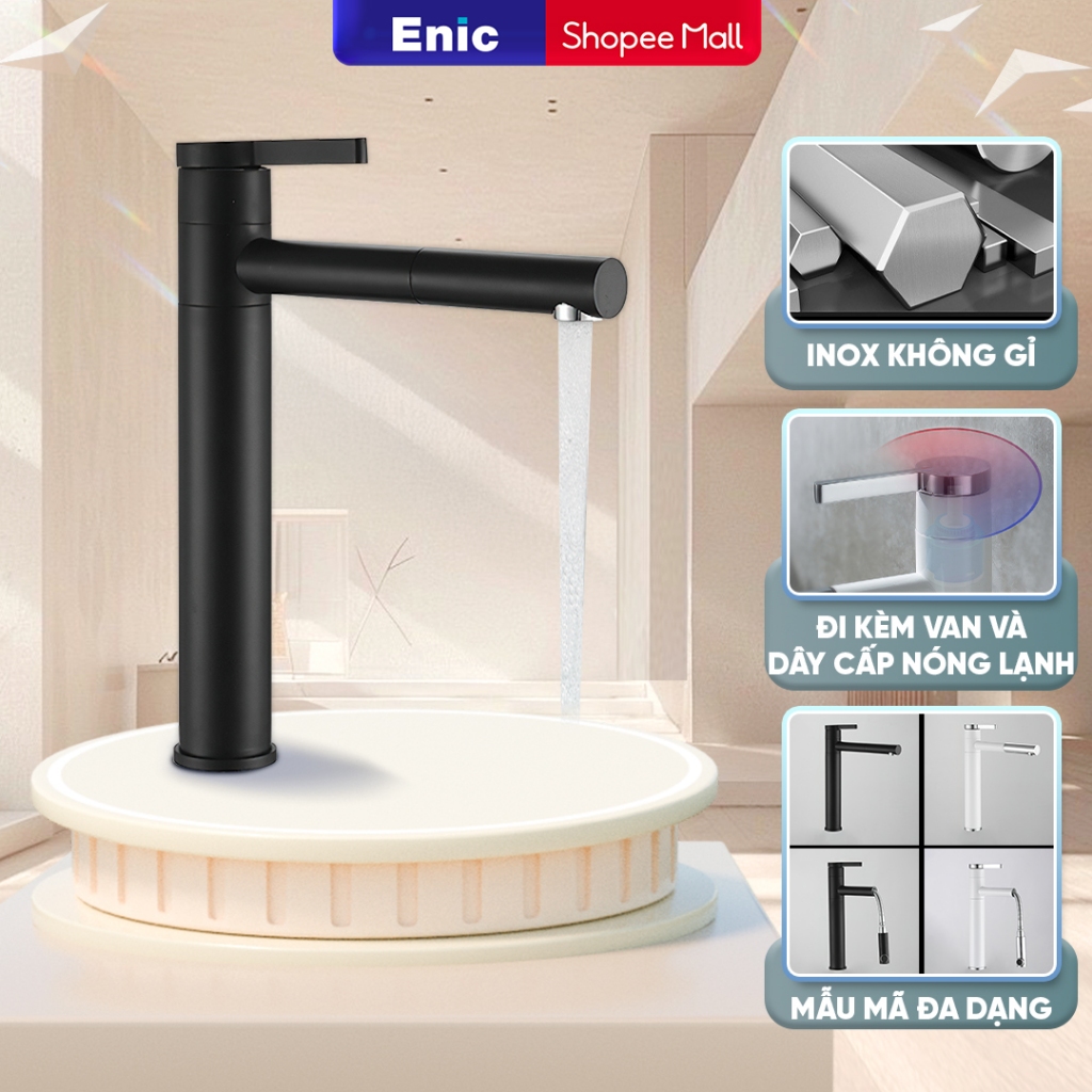 Vòi nước lavabo Enic - chất liệu inox không gỉ, chịu nhiệt cao.