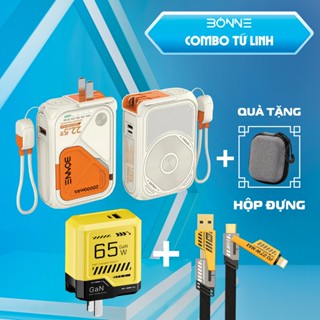   Tặng hộp đựng  Combo Sạc Tứ Linh Tối Thượng Bonne TECHNOLOGIQUE Bao Gồm Sạc dự phòng BP08 dây sạc nhanh 4 đầu BC24. 