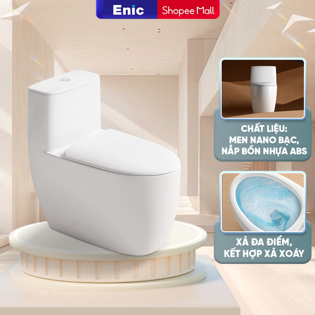 Bồn Cầu Enic C04/C08/C02 dáng bo tròn, chất liệu sứ cao cấp phủ men nano bạc kháng khuẩn