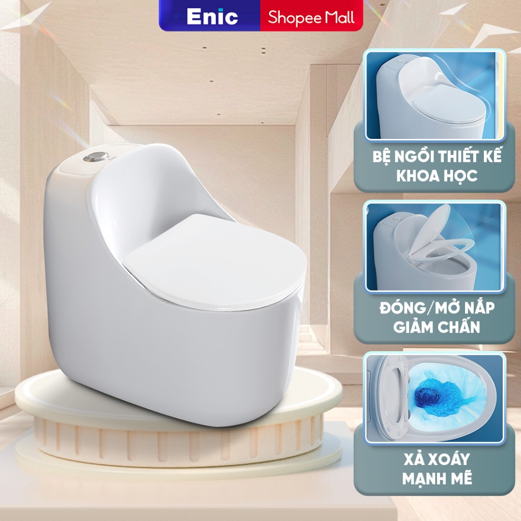 Bồn cầu trứng Enic E33 trắng, thiết kế nguyên khối chắc chắn,chất liệu men chống bám bẩn