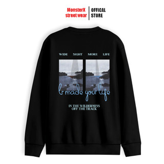 Sweater nỉ Bông Wide Sight cặp đôi nam nữ form rộng oversized Unisex Monster X Street Dài tay