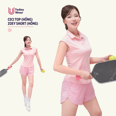 Set bộ đồ thể thao nữ hồng áo phông Ceci Top mix quần Zoey Short Today U Wear tennis pickleball