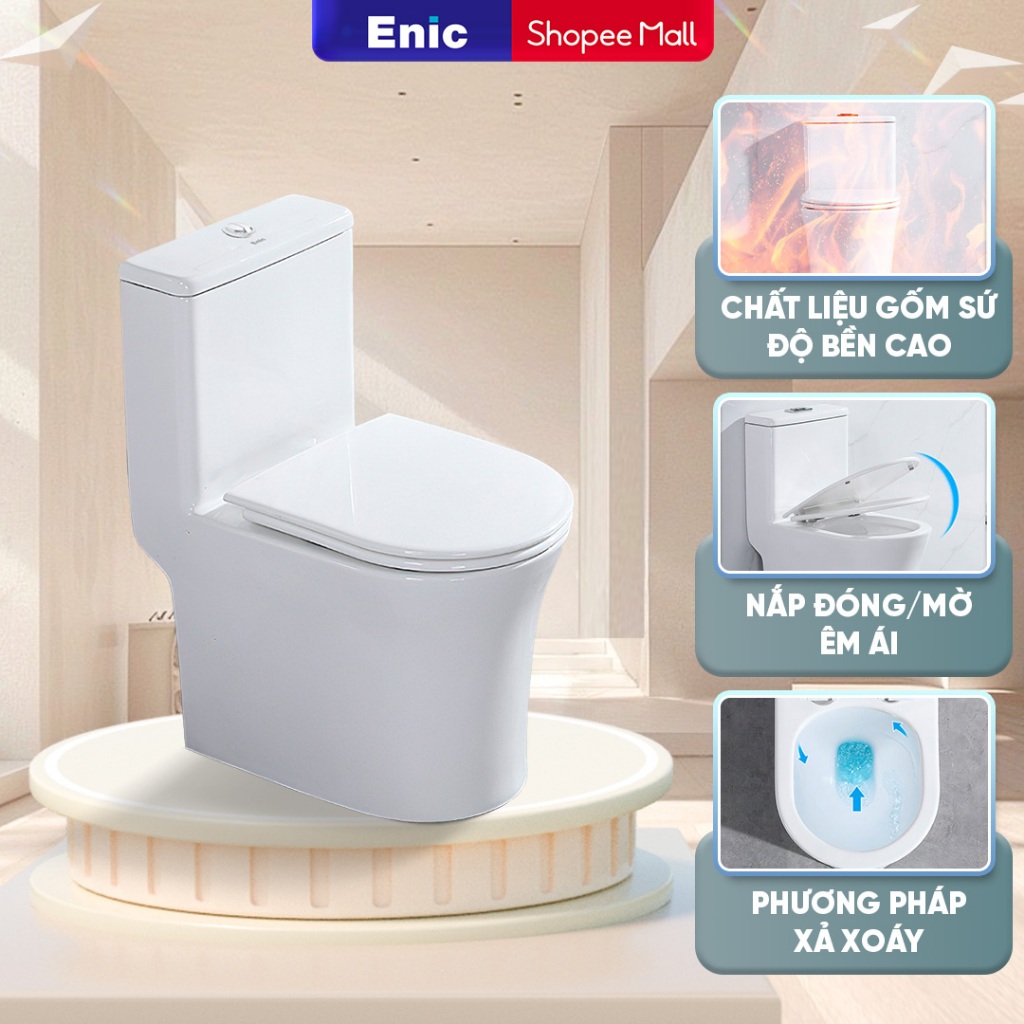 Bồn cầu liền khối Enic N74, V34, N07 thiết kế hiện đại khoá mùi,chất liệu sứ cao cấp chịu tải lớn