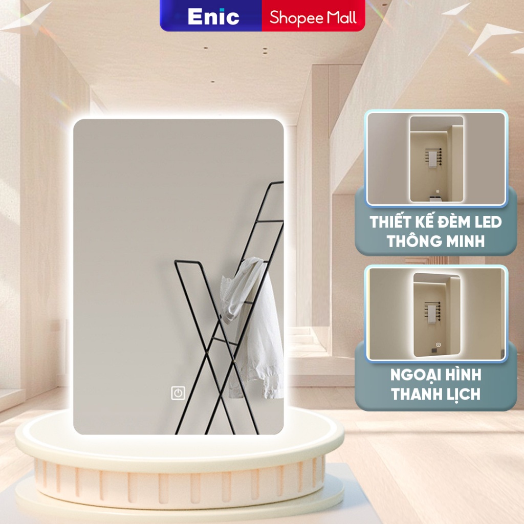 Gương chữ nhật đứng led sau Enic, tráng bạc , gương trang trí, đèn chiếu sáng,điều chỉnh linh hoạt