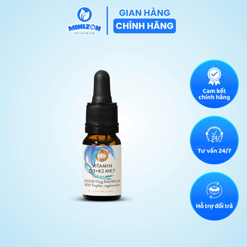 Vitamin D3 K2 MK7 Sunday Natural cho trẻ em của Đức 10ml | Minizon Kids