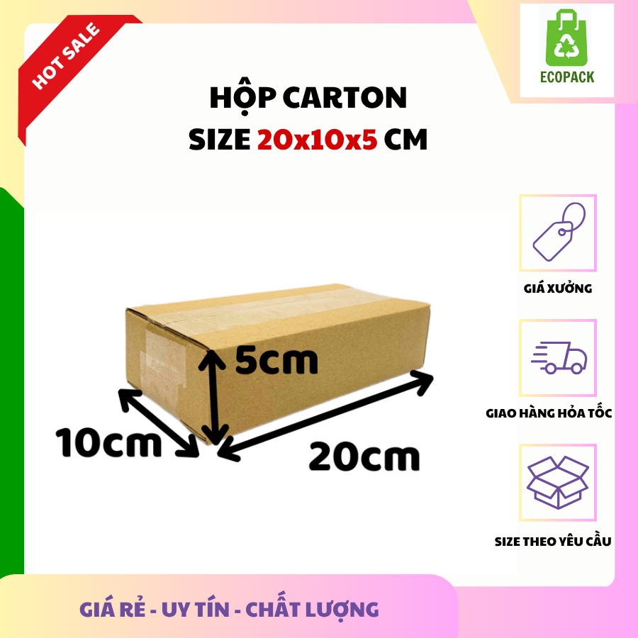 ECOPACK - 20x10x5 COMBO 10 Hộp bìa carton đóng hàng
