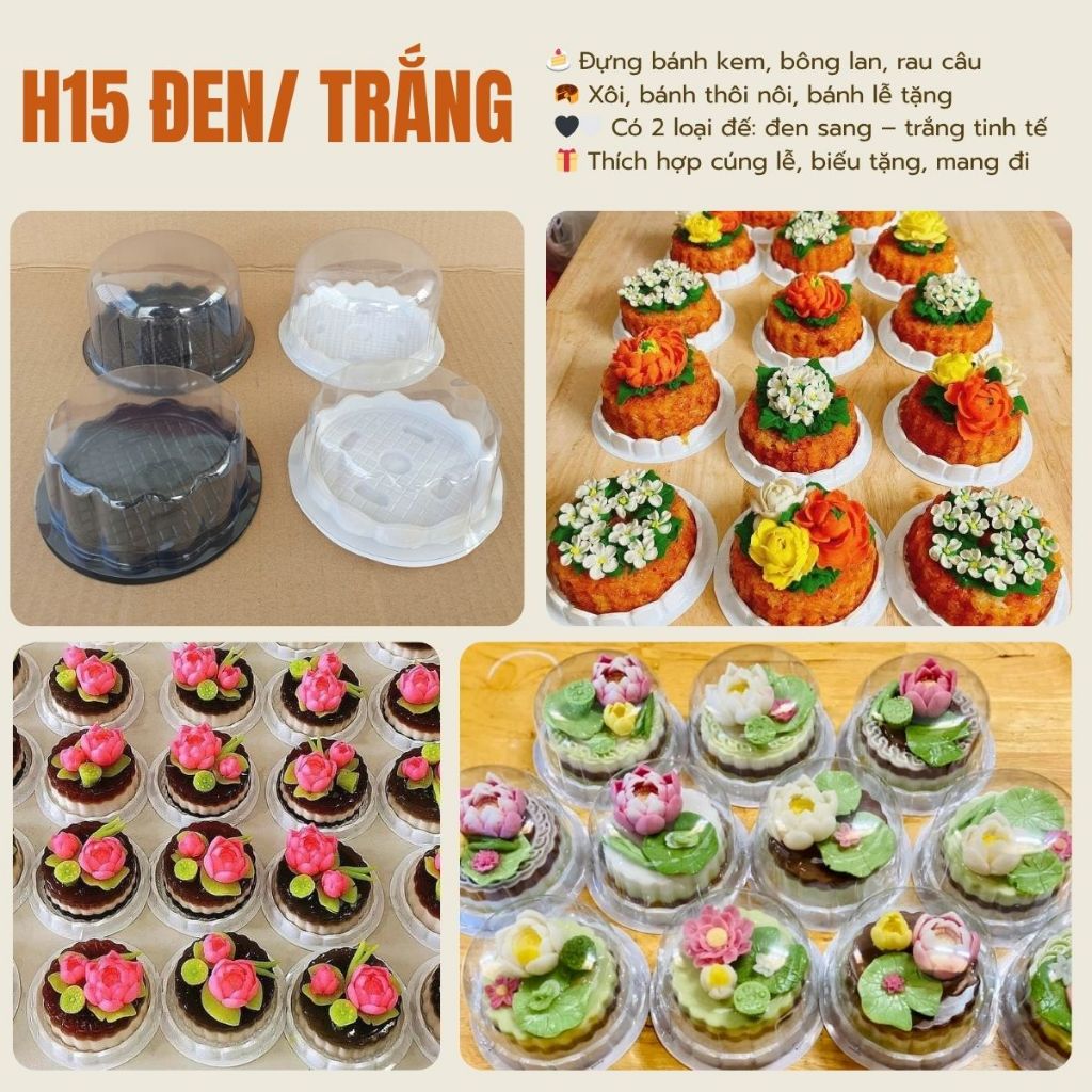 [Rẻ nhất]🧁 Set 50/20/10 Hộp Nhựa Tròn H15 – Loại Thấp & Bầu – Đựng Xôi, Bánh Bông Lan, Rau Câu – Đế Trắng/Đen | Út Hà