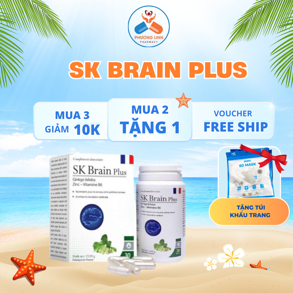 Viên uống bổ não SK Brain Plus Ginkgo biloba - Lọ 30 viên