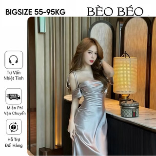 ĐẦM LỤA THIẾT KẾ TRỄ VAI DÁNG DÀI XẺ DỰ TIỆC BIGSIZE 55-90KG ( BÈO BÉO BIGSIZE)