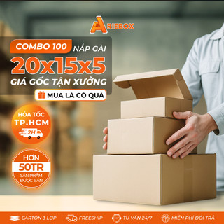 Combo 100 Nắp Gài Thùng Đóng Hàng Size 20x15x5 Hộp Carton Đựng Sách, Quà Tặng, Phụ Kiện