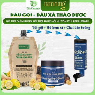  Combo  Túi Refill dầu gội 500ml + Hủ kem xả 220ml  và Chai dán tường thảo dược Nam Nung xanh dương hỗ trợ giảm rụng 