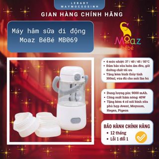 Máy hâm sữa di động Moaz bebe MB069 tặng kèm bình thủy tinh 300ml và 4 cổ nối bình sữa