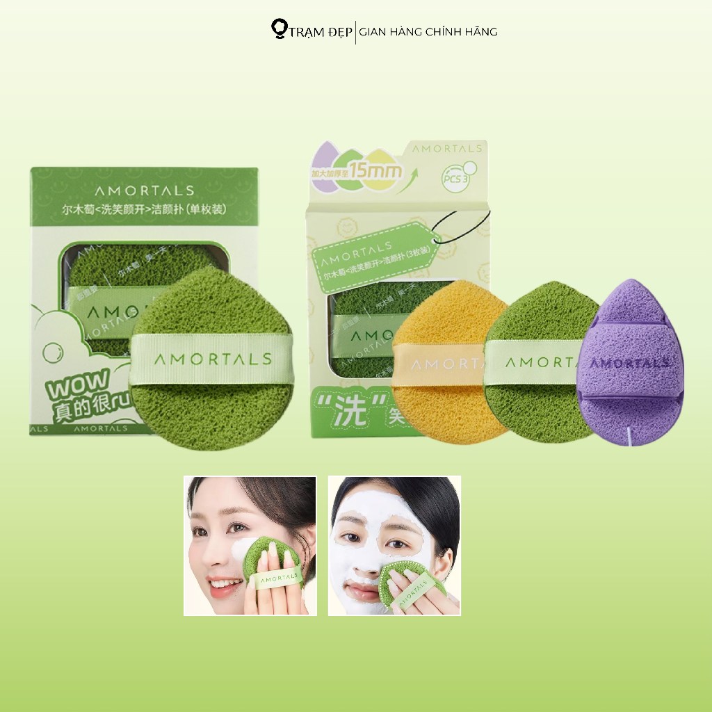 Bọt Biển Rửa Mặt Làm Sạch Sâu Cho Da AMORTALS Hình Giọt Nước (3 Miếng/Set)