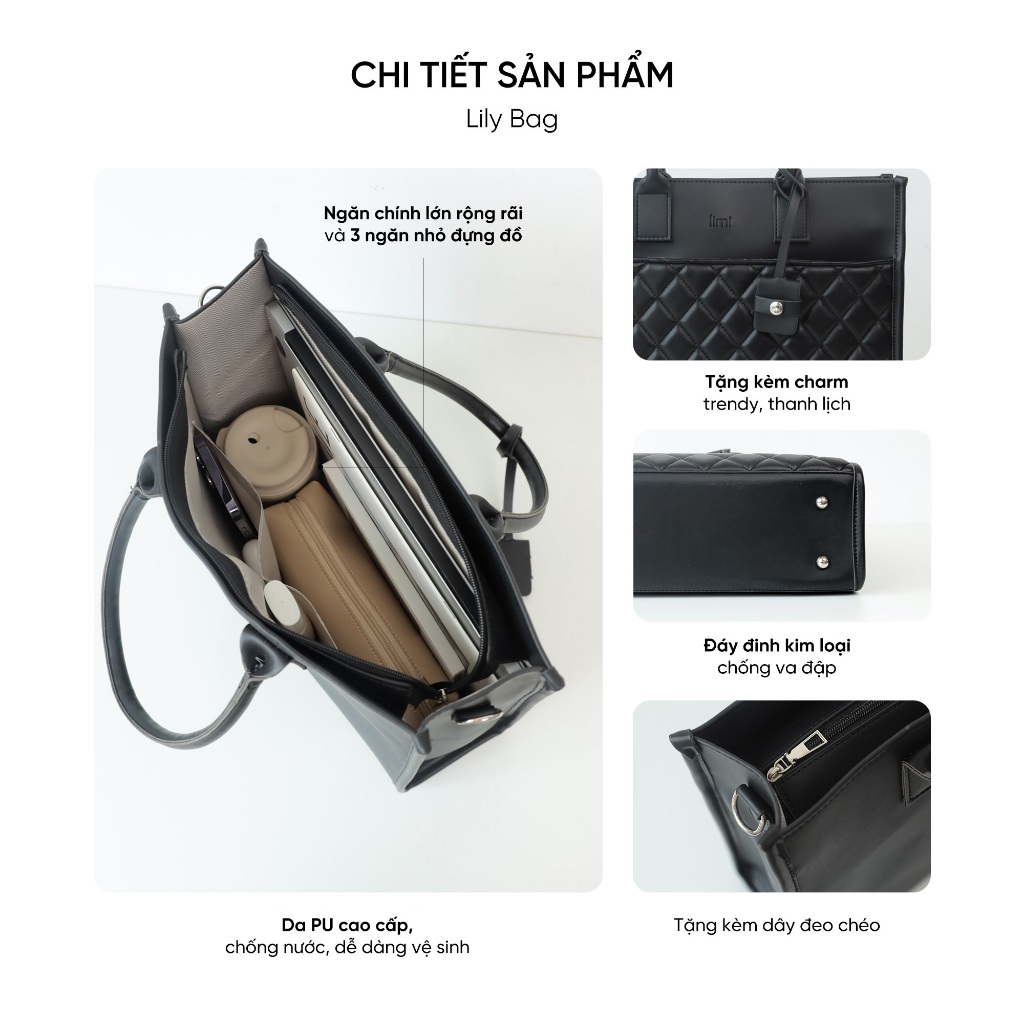 Túi Công Sở LIMI (7 màu) Ngăn Laptop Riêng Tote Da Nữ Đựng Lap 15 inch Đi Làm Đi Dạy (LILY) | BigBuy360 - bigbuy360.vn